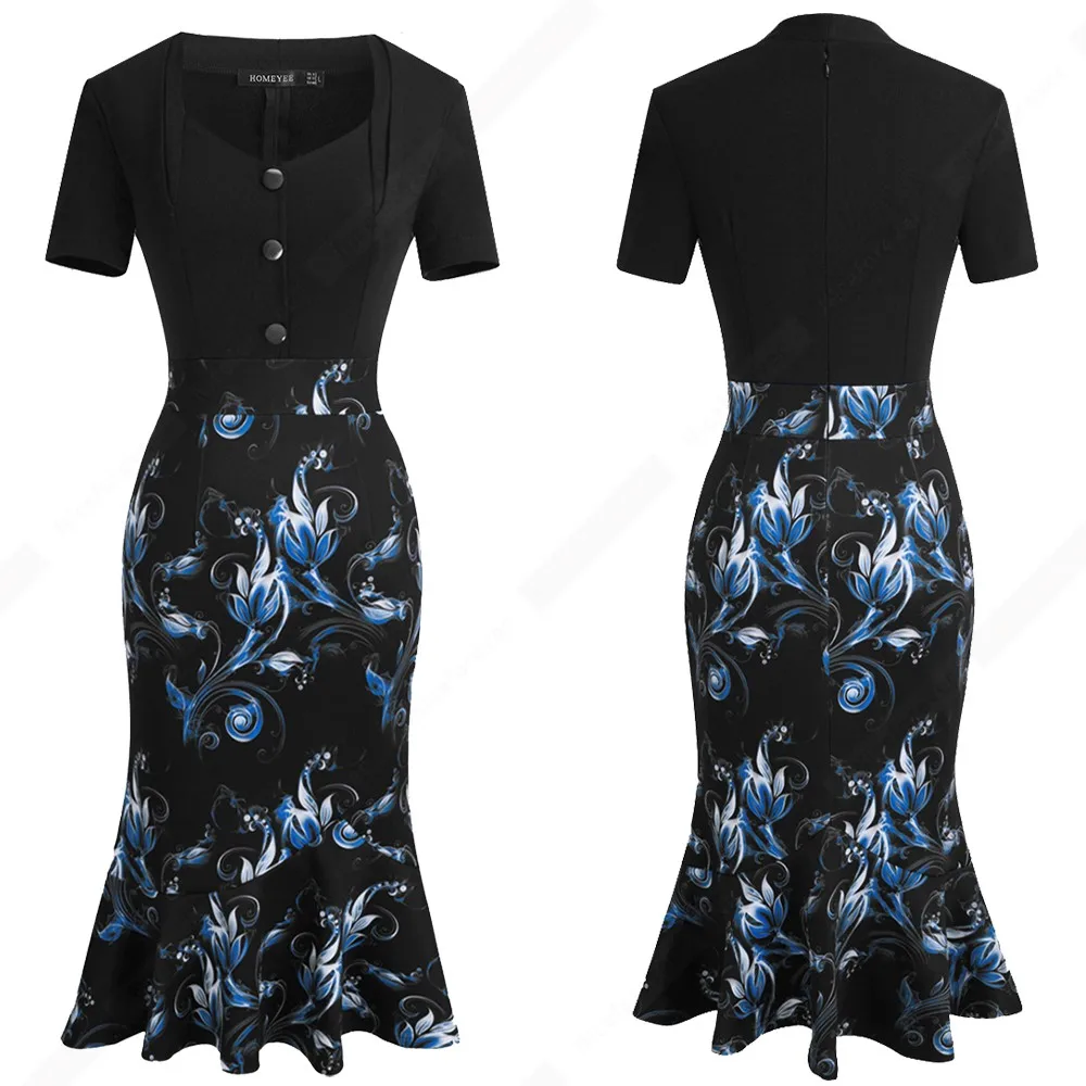 Женское облегающее платье футляр на пуговицах винтажное Деловое с цветочным