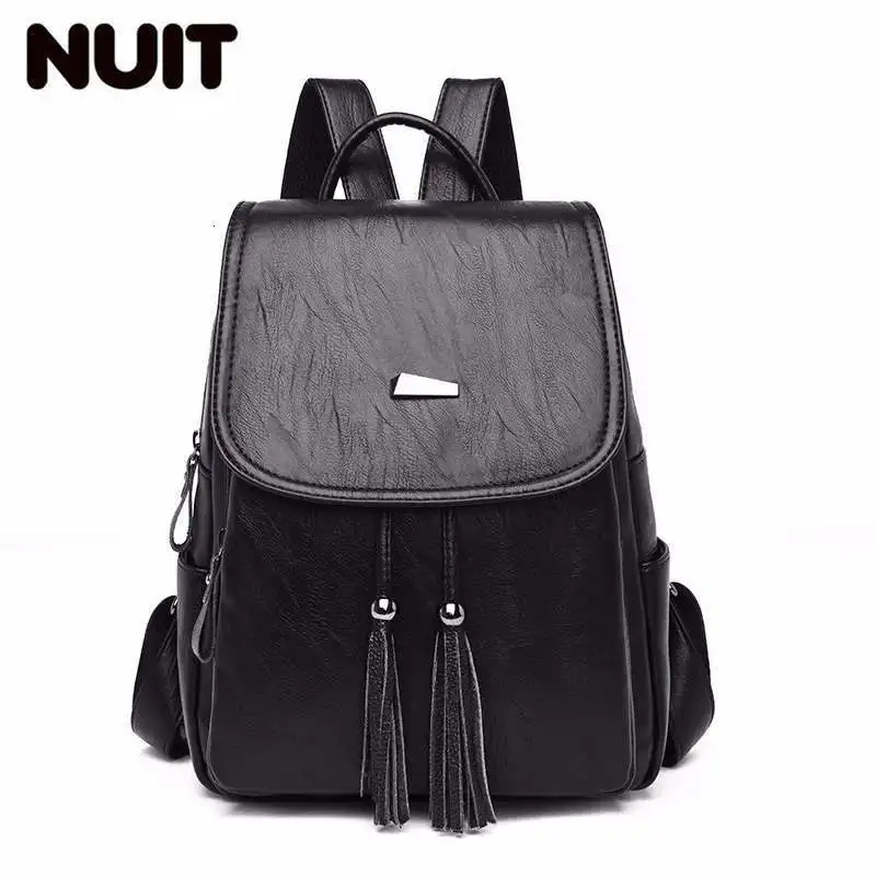 Женские кожаные рюкзаки для девочек, Sac A Dos Femme, школьные сумки для девочек, Дамский рюкзак большой емкости, повседневный женский рюкзак - Цвет: Black