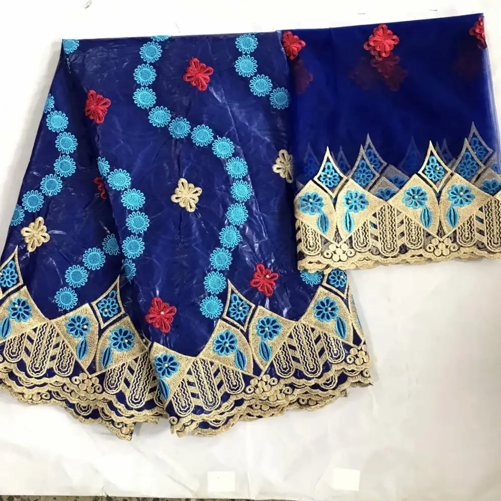 Вышитый Базен riche getzner с тюлем кружевной ткани Африканский Базен ткань для женского платья KY B-5 02