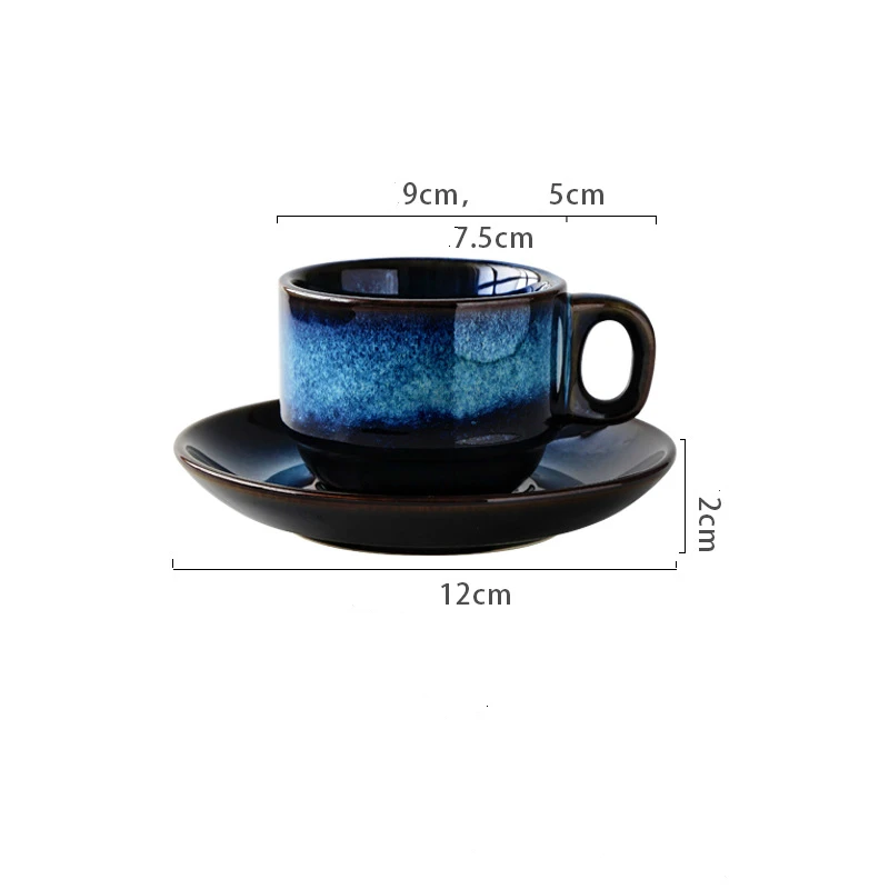 Роскошная голубая керамическая кофейная чашка, блюдца, костюм, оригинальность, для завтрака, молока, латте, кружка, ресторан, европейский стиль, черная чайная чашка