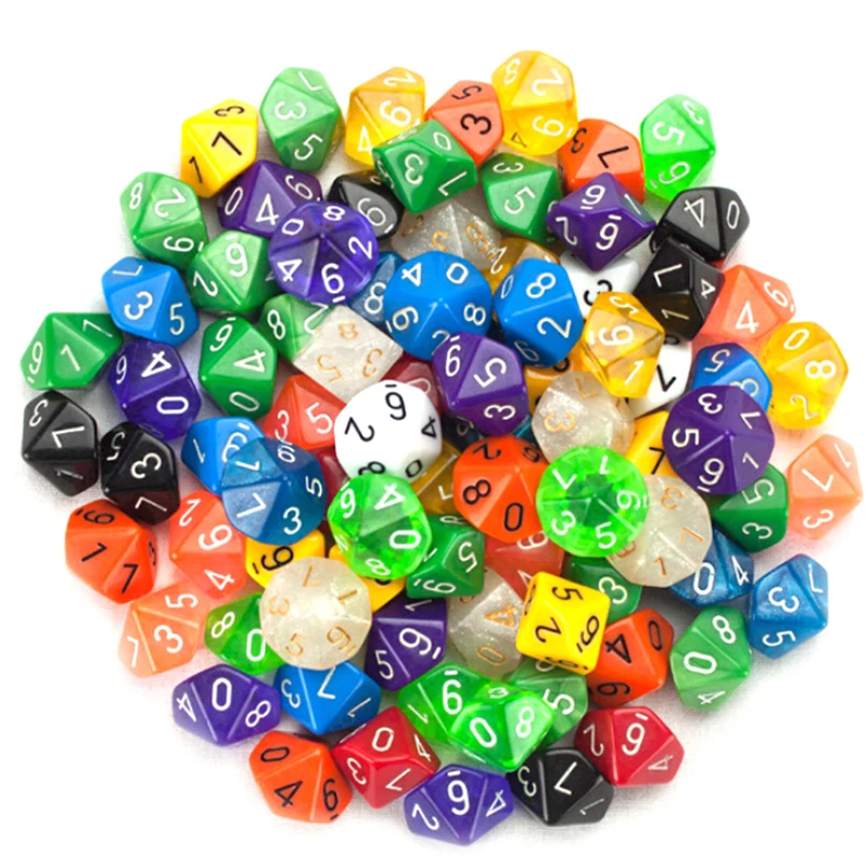 4PCS Transparent 10 Dice Die 10 Sided Gem Dice Set Multicolor D10 RPG Dungeons Dragons Playing Games