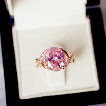 

Luxury Female Crystal Pink Oval Stone Ring Cute Rose Gold Wedding Finger Ring Promise Engagement Rings For Women