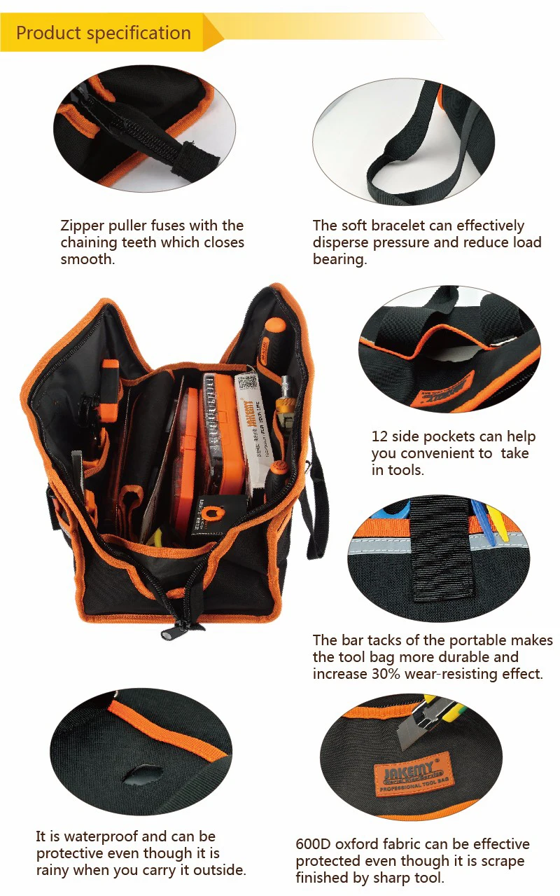 heavy duty tool bag JAKEMY Multifunction Oxford Cloth Tool bags Waterproof Storage Pocket Tools Pouch Portable Wear-resistant Repair Tool Bag electrician tool bag