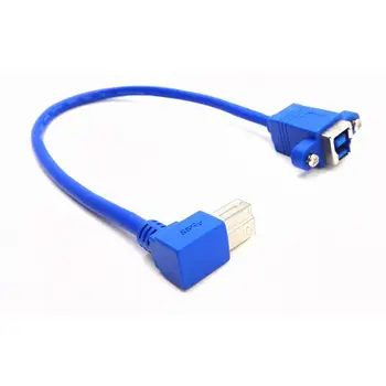 

90Degree Right Angled USB3.0 Type B Male to USB3.0 Type B Female Extension Cable with Panel Mount - Blue (0.3m/1ft)