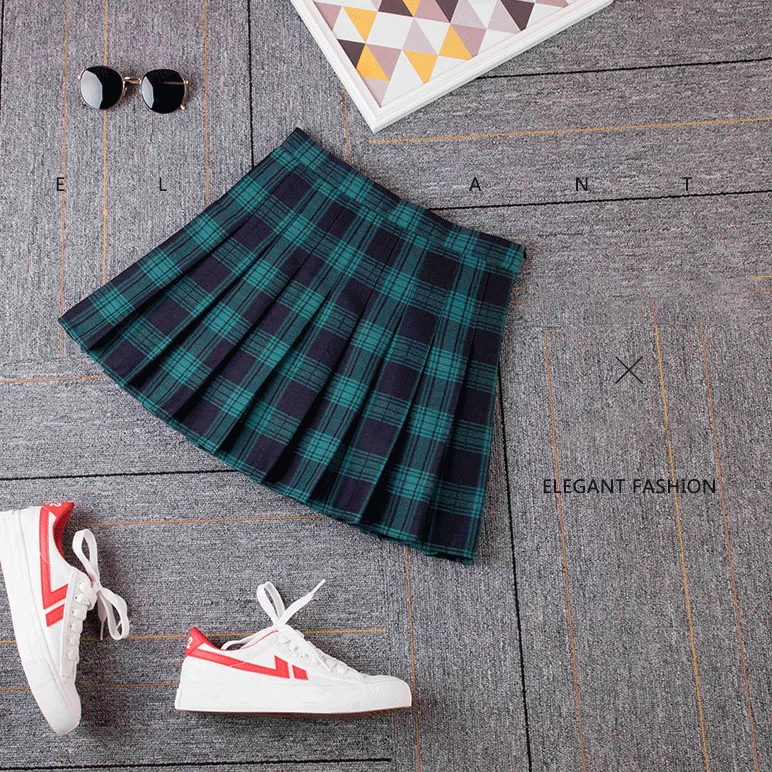 Summer Y2k Plaid Pleated Women Skirt Black High Waist Short Safety Lining Korean Fashion School Uniform A-Line Girl Mini Skirts brown skirt