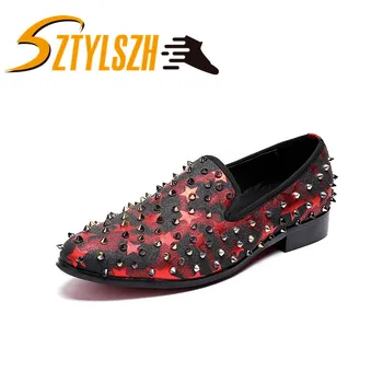 

British Style Men Velvet Dress Shoes Rivets Studded Loafers Prom Party Wedding Casual Shoes Luxury Fashion Suede Leather Loafers