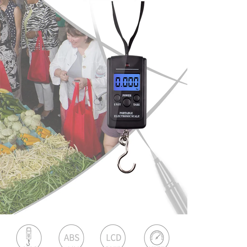 40 кг X 10 г Мини цифровые весы для рыбалки багаж для путешествий кухонные электронные весы мини-крючок измерительный инструмент#10