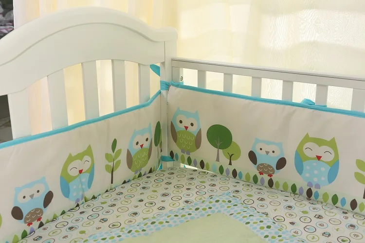 4pcs bumpers Мультяшный вышитый Комплект постельного белья с зеленой совой для кроватки, детское одеяло, эластичный лист, бамперы для новорожденных, детские постельные принадлежности, набор s для рождественских подарков - Цвет: 4pcs bumpers