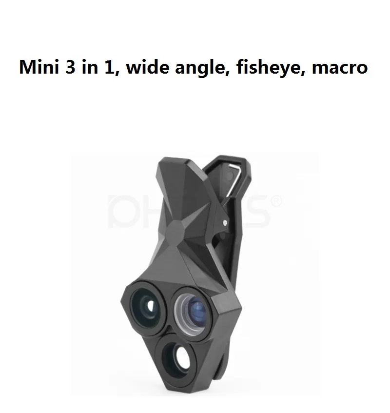 

Universal triangle clip three-in-one mobile phone lens fisheye wide-angle macro three-in-one anti-distortion lens mobile phone