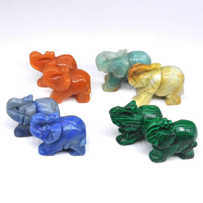 1.5" Elephant Statue Natural Stones Rose Quartz Healing Crystals Carved Animal Figurines Room Decor Gem Craft Trinket