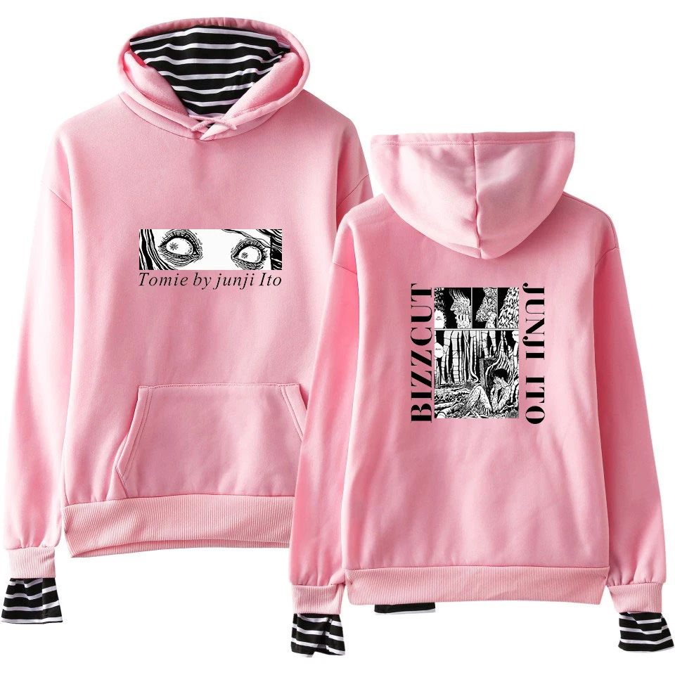  Junji ito 2D Fake Two Piece Hoodies Women Long Sleeve Hooded Sweatshirt 2019 New Arrival Hot Sale C