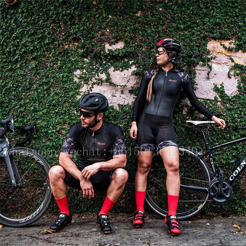 

Frenesi pro team triathlon suit men and woman couples cycling jersey jumpsuit maillot riding ropa ciclismo set green gel pad
