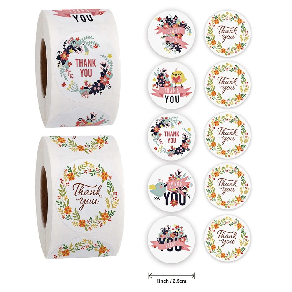 

500Pcs/roll 2.5CM Floral Thank You Sticker for Wedding Envelope Gift Box/bag Sealing Stickers Label DIY Diary Scrapbooking