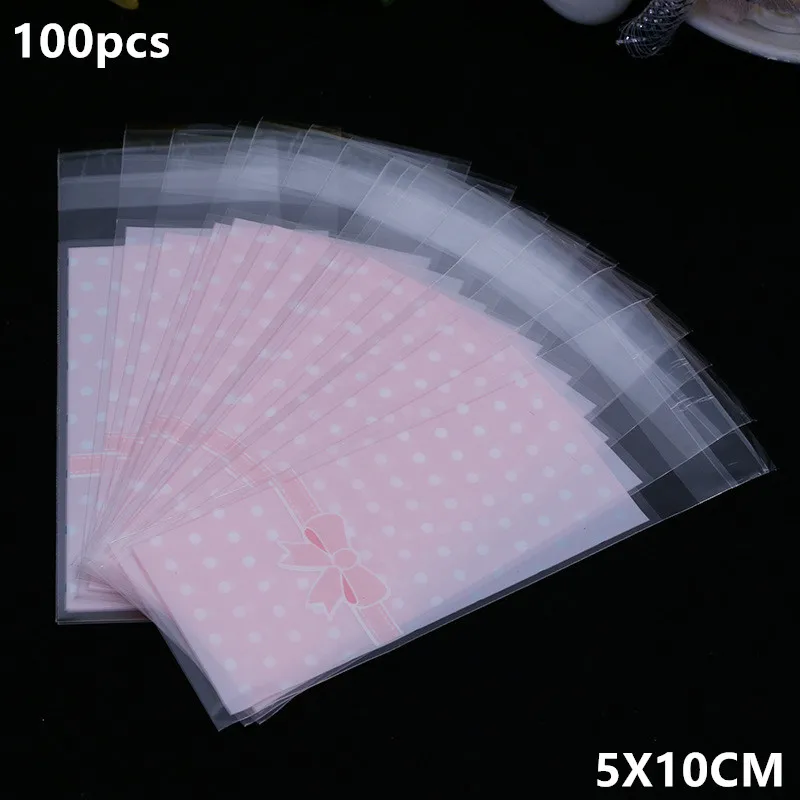pink dot plastic bag 100 шт/108 шт прозрачный пластиковый пакет Dragee конфеты Подарочный мешок для печенья матовый OPP Свадьба День Рождения Вечеринка упаковочный мешочек кисет коробка - Цвет: pink dot plastic bag