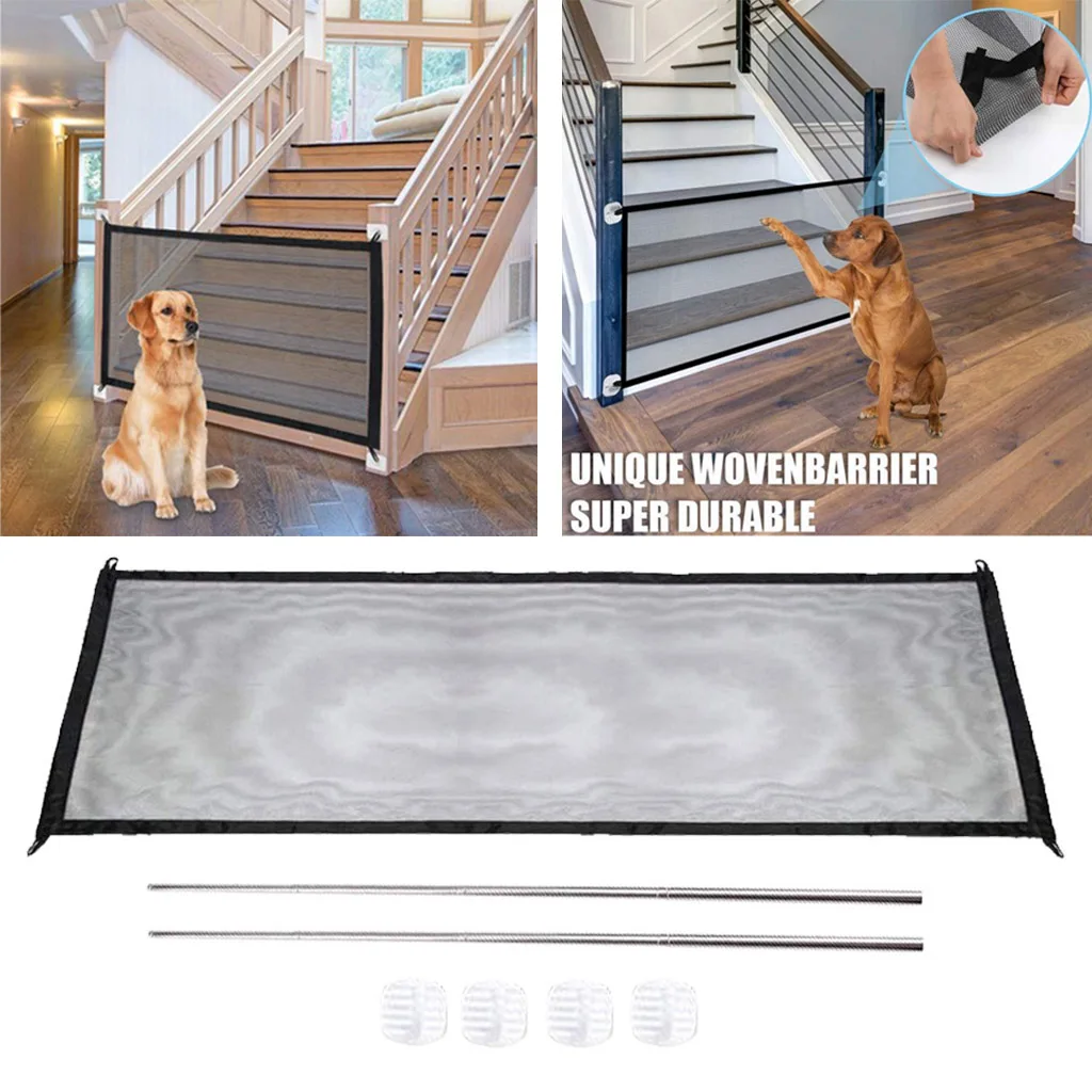 Portable Mesh Folding Safety Fence Gate Dog Safety Guard Gate Fences Indoor Pet Supplies Dog Cat Houses Mesh Gate Fence