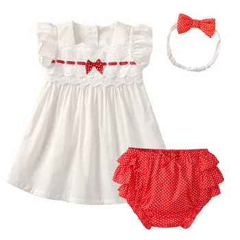 

Summer New Style Baby Girls Dress 3 Pieces Infant White Children Pure Cotton Online Celebrity princess dress