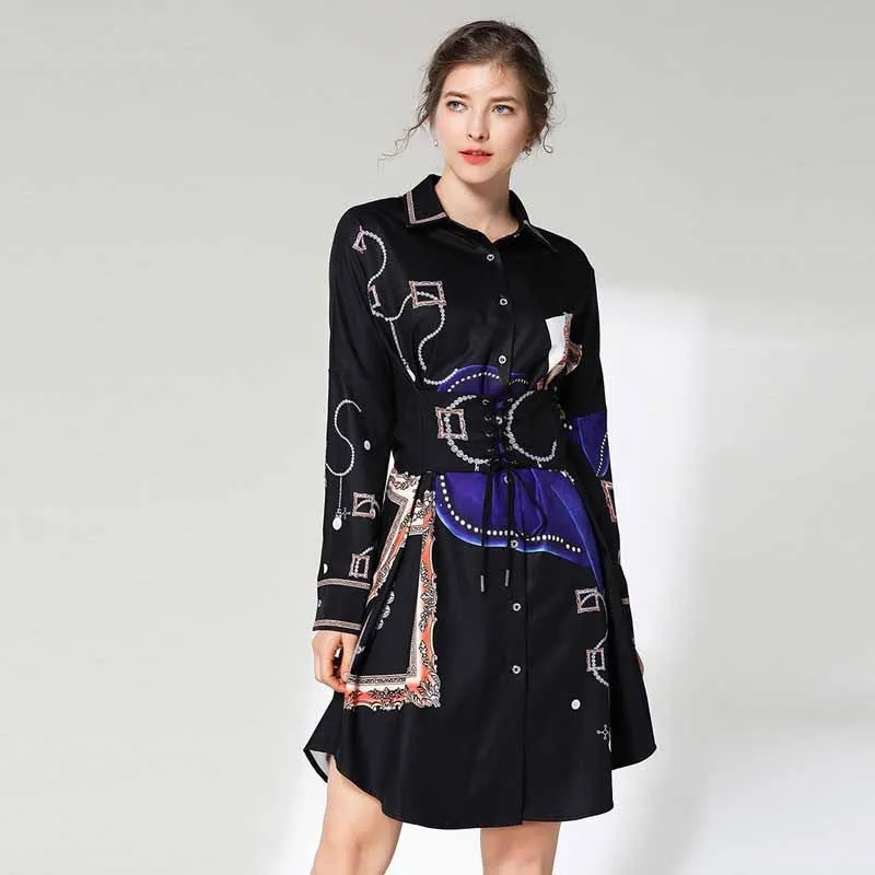 

Ladies' Elegant 2018 New Style Online Celebrity Fashion Midi-skirt Autumn And Winter Ol Wind Winter Lace-up Skirt Long-sleeved D