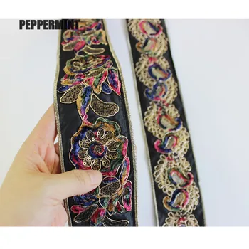 

1 yard 6.5cm Retro Ribbon Vintage Black Trim Golden Embroidered Webbing Sewing Net Yarn Clothing Decorative Lace Trim