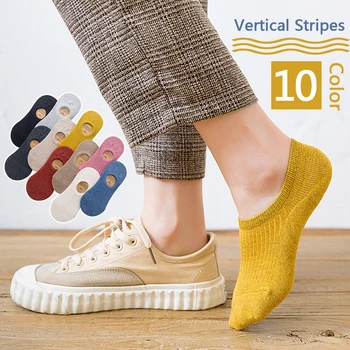 

3 Pairs Women Solid Color Boat Sock Fashion Wild Shallow Mouth Cotton Socks Female Silicone Slip Invisible Slipper Ankle Socks