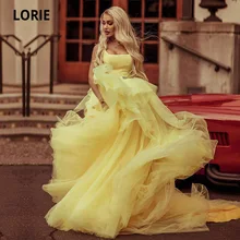 LORIE – robe de soirée en Tulle jaune pour femmes, tenue de bal de fin d'études, bretelles Spaghetti, bon marché