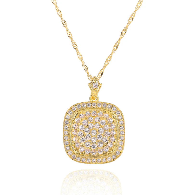 

Original Exclusive Design Necklace-Women AAA Zircon Statement Necklace Pendants Concave Square Geometric Necklace Chain