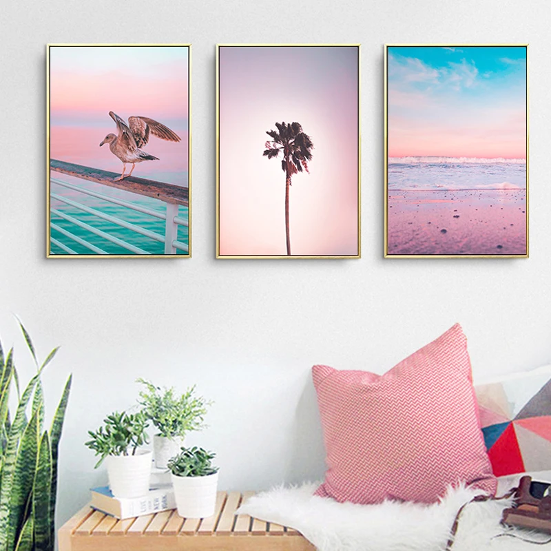 Pink-purple-beach-Ocean-Canvas-Poster-Print-Sunrise-Coconut-Landscape-Art-Painting-Seascape-Picture-Wall-Decoration (1)