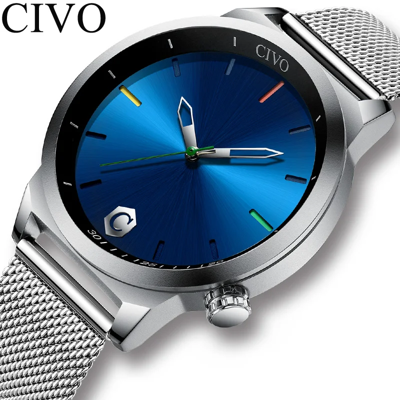 Relojes Hombre CIVO модные повседневные кварцевые наручные часы для мужчин тонкий сетчатый ремешок минималистичные часы спортивные водонепроницаемые часы с датой