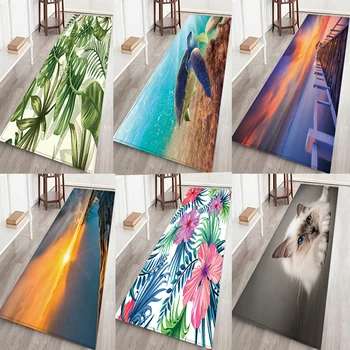 

Nordic Carpets Soft Flannel 3D Printed Area Rugs Parlor Cartoon Cat Turtle Sunset Mat Rugs Anti-slip Rug For Living Room Decor
