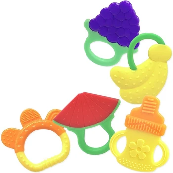 

Silicone Baby Teething Toys 5 Pack - BPA Natural Organic Freezer Safe Teether Sensory Toy for 3 to 12 Months Babies, Infant, Tod