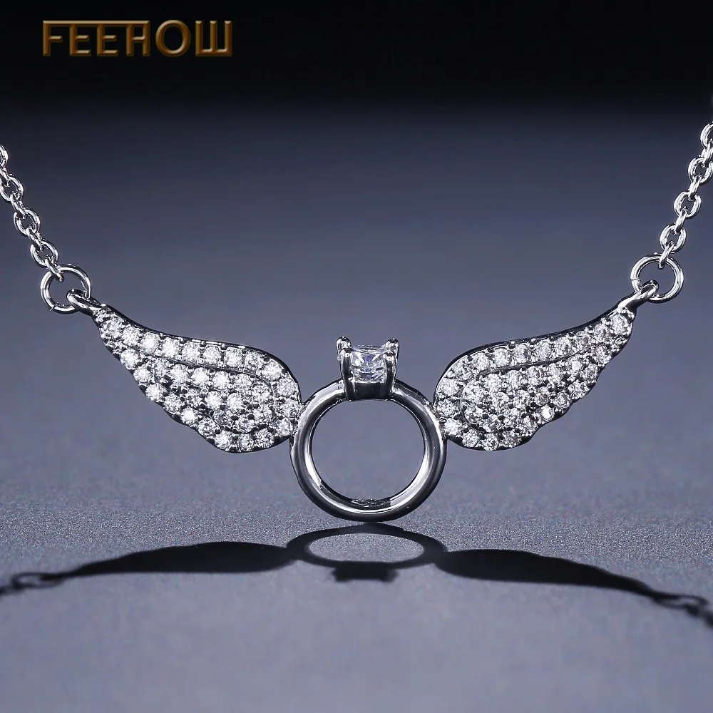 FEEHOW хит продаж массивное ожерелье с подвеской ангел в форме крыльев Женские