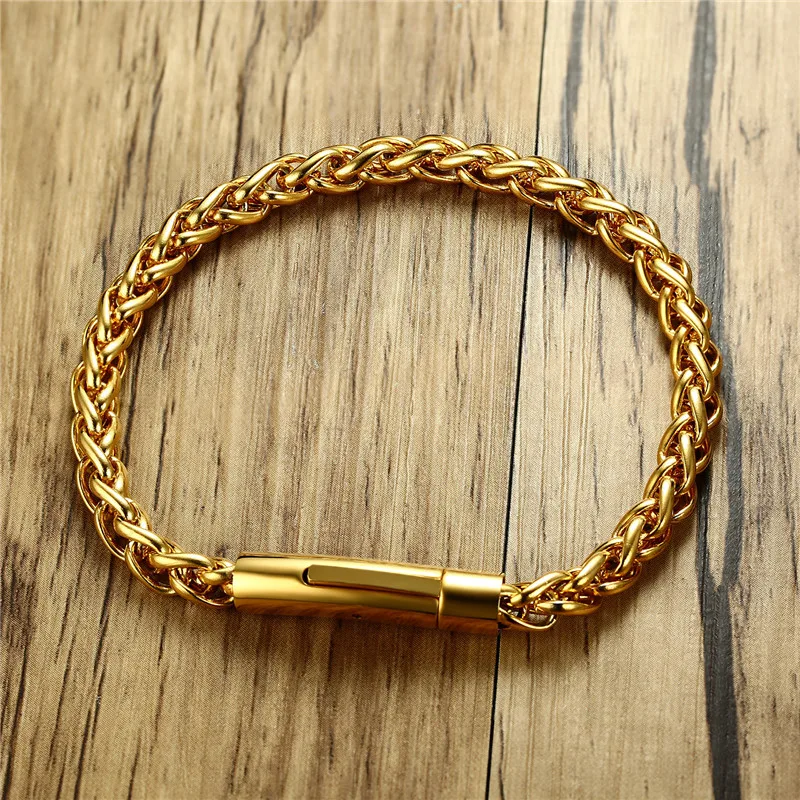 6mm Gold Color Stainless Steel Cuban Link Chain Bracelets for Men Classic Hip Hop Wrist Bracelet Fashion Accessories