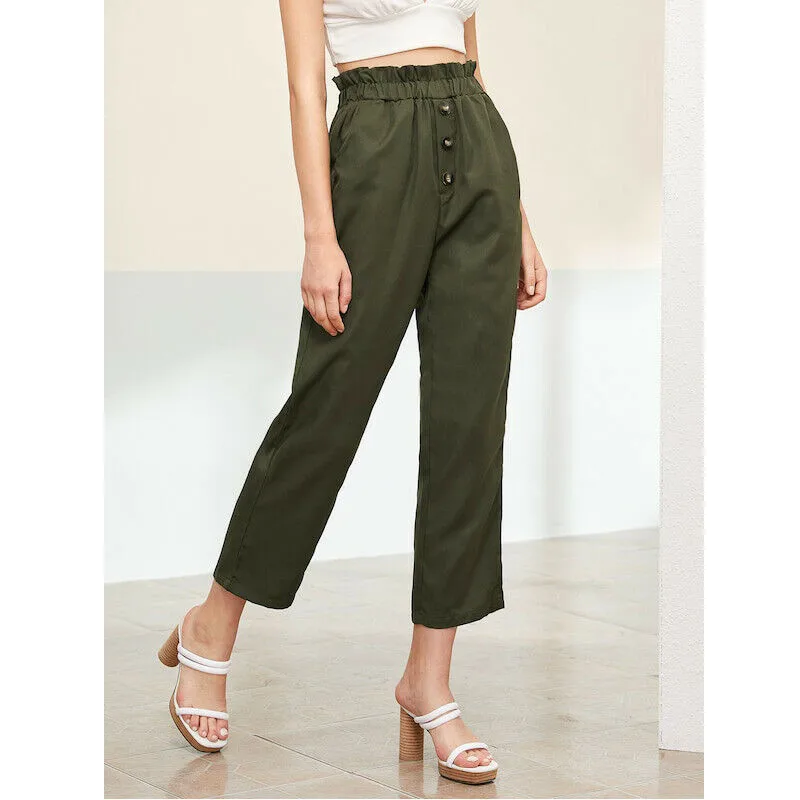 Осенние новые женские свободные широкие брюки женские элегантные модные спортивные повседневные брюки женские армейские зеленые эластичные длинные брюки
