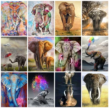 

Huacan Full Square Diamond Painting Elephant 5D DIY Diamond Embroidery Mosaic Animal Decorations Home