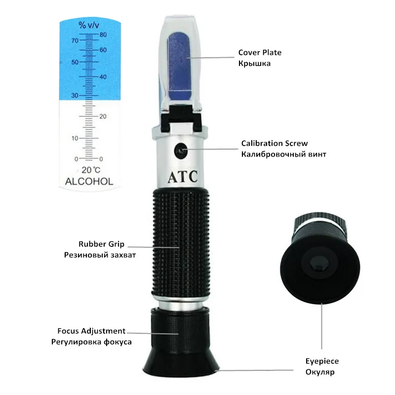 Ручной Алкотестер рефрактометр(0-80%) oenometer монитор детектор ликера с ATC