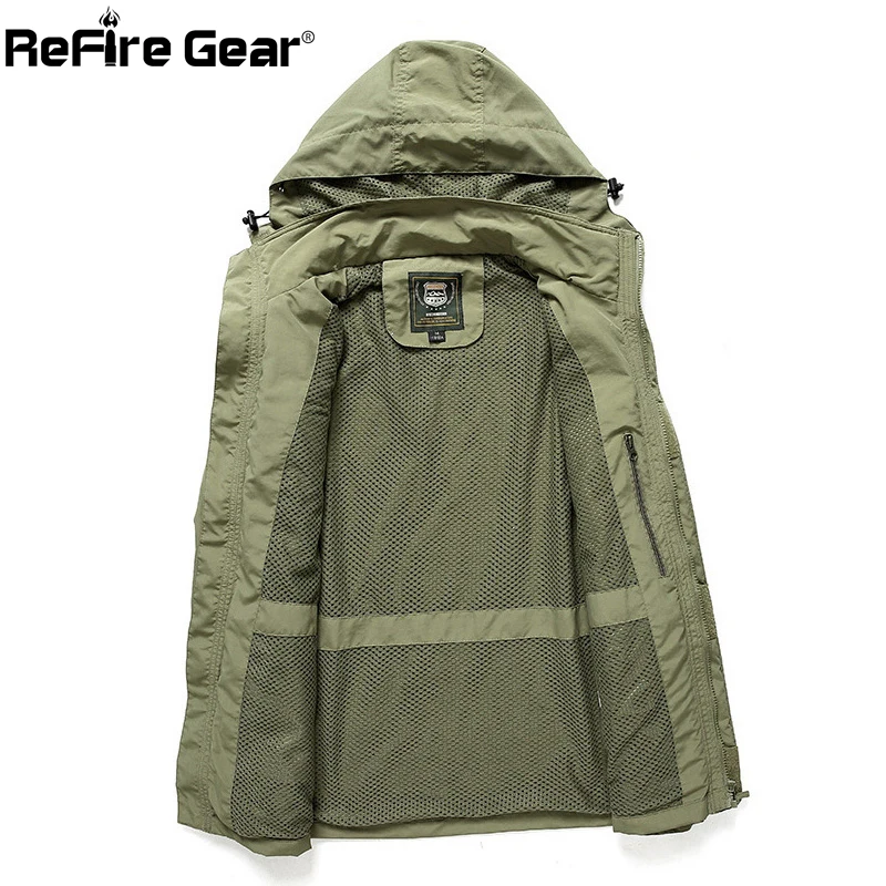 ReFire Gear Autumn Military Jackets Hooded Men Multi-pocket Army Tactical Cargo Jacket Casual Convertible Sleeve Windproof Coats