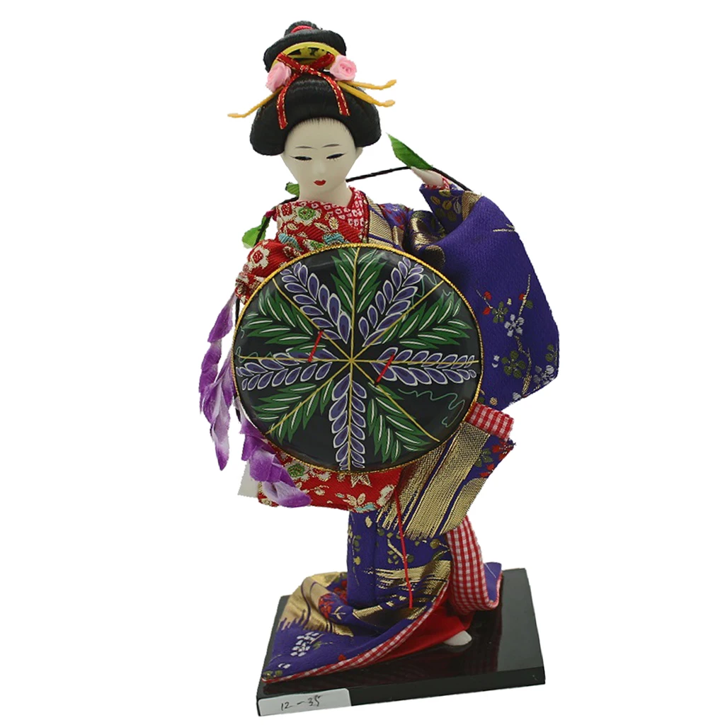 12inch 30cm Geisha Japanese Doll Folk Kimono Doll Maiko Doll Puppet Stand on Base, for Home and Hotel Display Decor