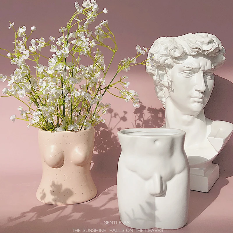 Chic Human Head Dry Flower Vase Planter Cactus Pot Bar Desktop Sculpture 