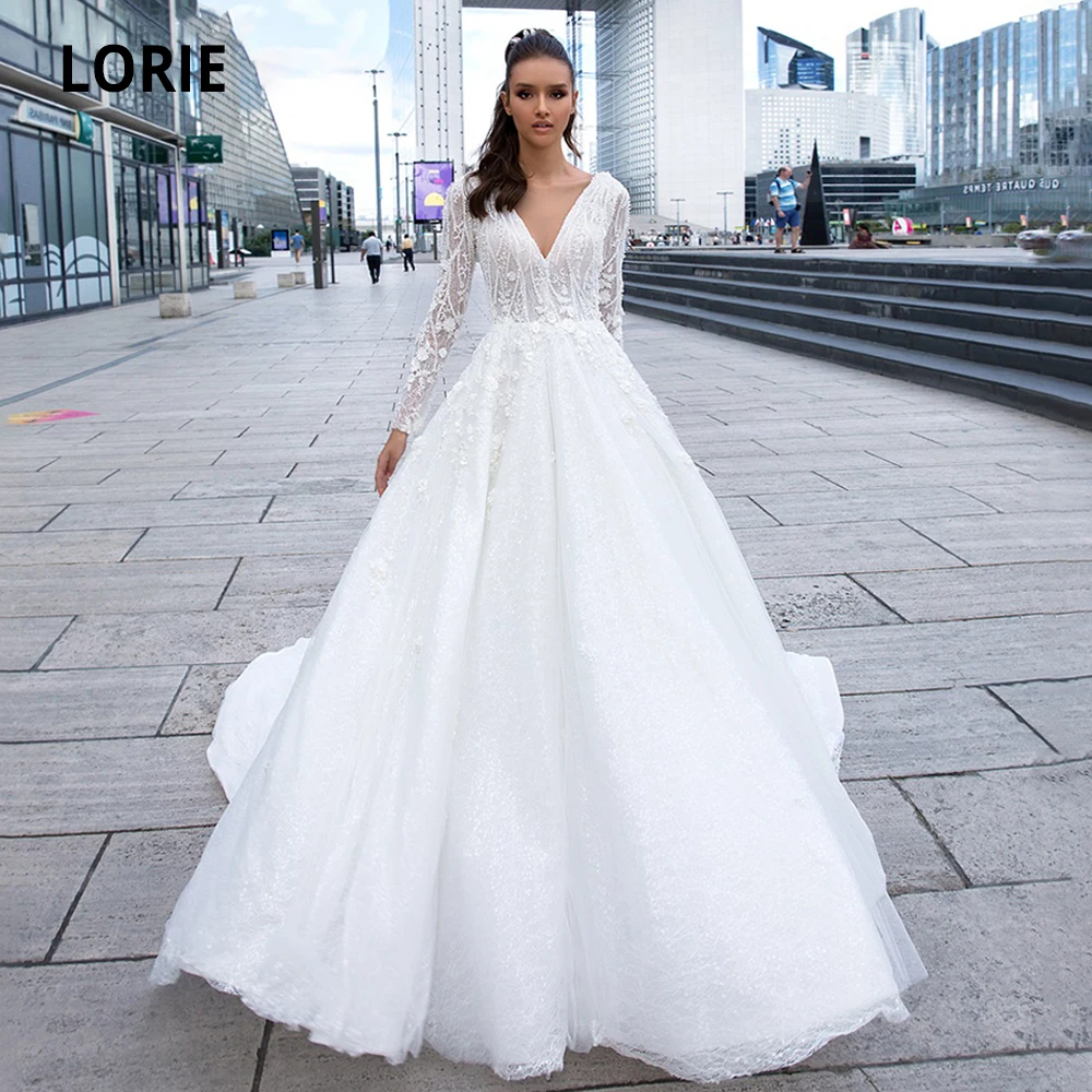 Роскошные свадебные платья LORIE 2020 с длинным рукавом женское кружевное платье из