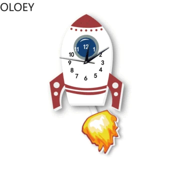 

Rocket Pendulum Wall Clock Silent Nordic Cartoon Clock for Bedroom Kids Living Room Reloj De Pared Home Decor Cute Large Watch