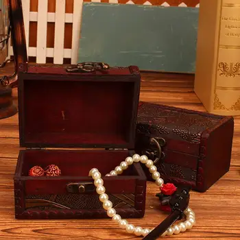 

OUNONA Retro Treasure Chest Vintage Wooden Storage Box Antique Style Jewelry Organizer Storage Trinket Box (Random Color)