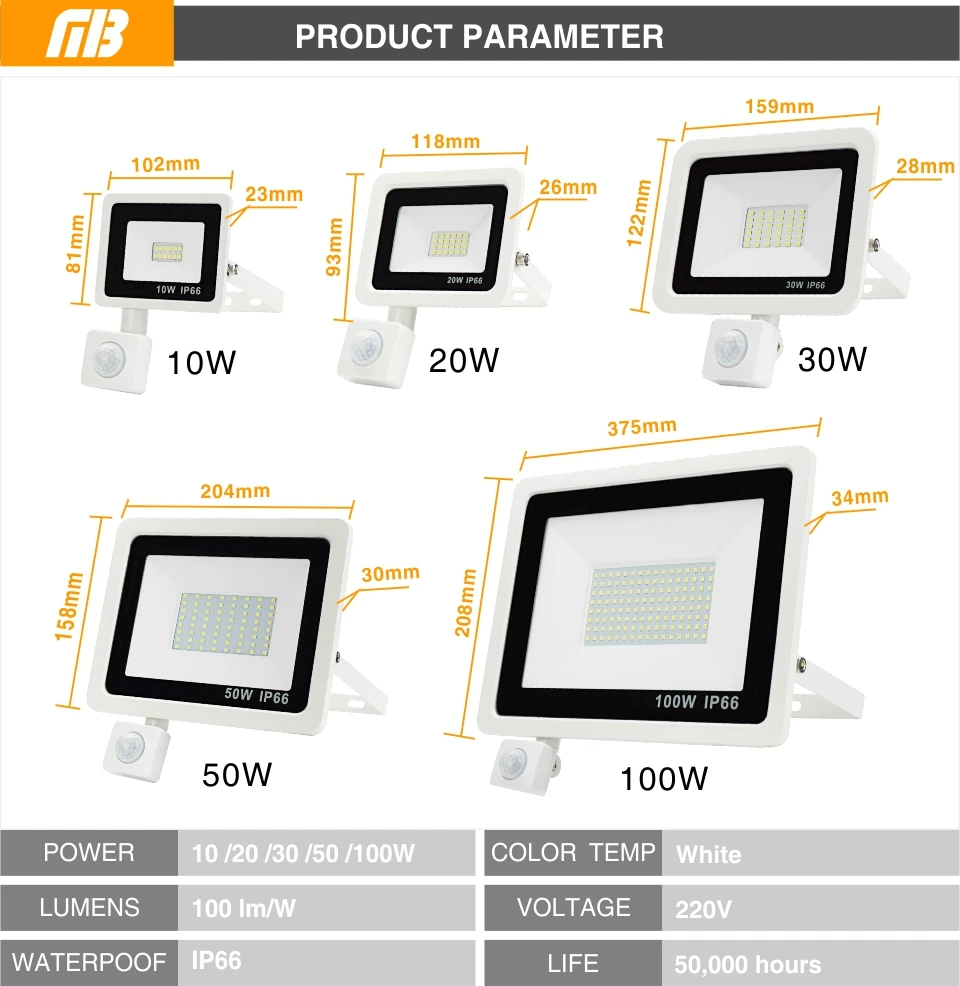 Светодиодный прожектор, 220 В, PIR датчик движения, светодиодный прожектор, 10 Вт, 20 Вт, 30 Вт, 50 Вт, 100 Вт, наружный настенный отражатель, освещение, водонепроницаемая садовая лампа
