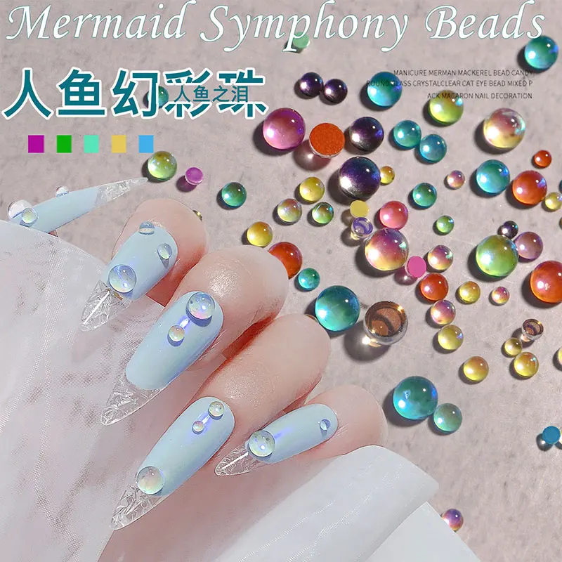 350-400pcs Mix Sizes Nail Pearl Rhinestones Mermaid Candy Colors 3D Round  Crystal Beads Decor Fashion Jewelry Ornament Designs * - AliExpress