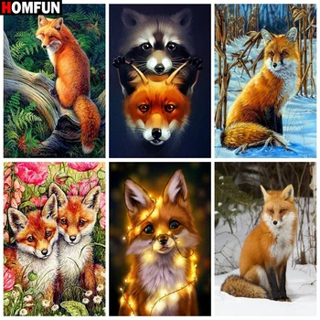 

HOMFUN Diamond Painting Full Square/Round Diamond "Animal fox landscape" Pattern Embroidery Cross Stitch 5D Rhinestone Painting