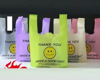 

50pcs Popular Useful Plastic Shopping Bag Transparent Shopping Bag Supermarket Plastic Bags With Handle Food Packaging pouches