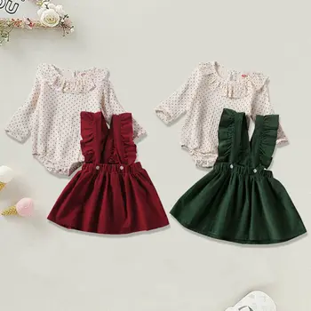 

Toddler Baby Girl Ruffles Dotted Romper Tops Strap Dress Cottom Clothes Skirt