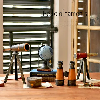 

Vintage Astronomical Telescope Bracket European Home Decoration Wine Cabinet Resin Props Craft Figurine Office Desktop Ornaments