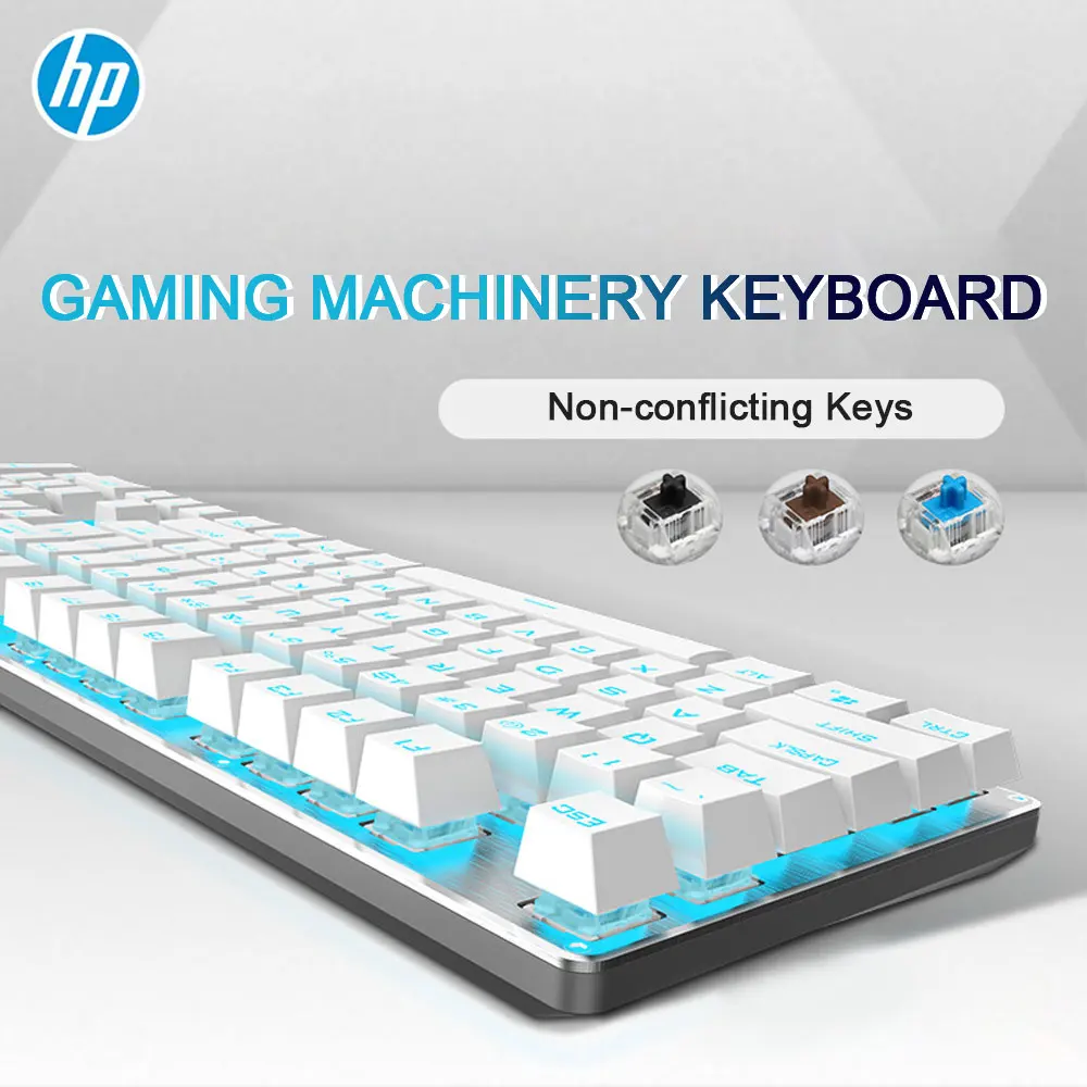 Механическая игровая клавиатура HP GK100 подсветка синий красный переключатель 104