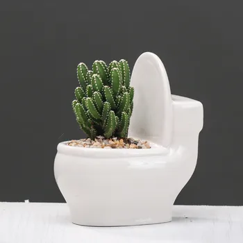 

Mini Toilet Ceramic Flower Pot Small Cartoon Planter Succulent Plants Bonsai Cactus Pot Home Garden Desktop Balcony Decor Gift