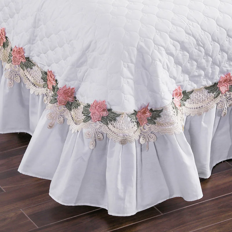 Luxury White Cotton Lace Design Quilting Blanket Bedspread Bed Sheet Bed Cover Pillowcases Full Queen King Size #/