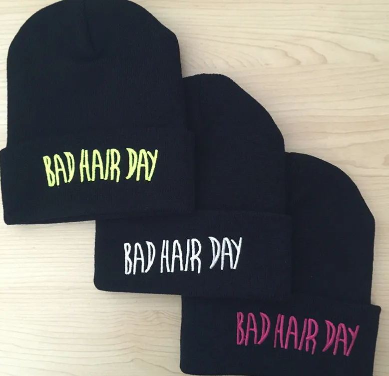European style hip-hop beanie hat Bad Hair Day letters outdoor ski candy knitted cap women 11 color winter simple wool warm hat